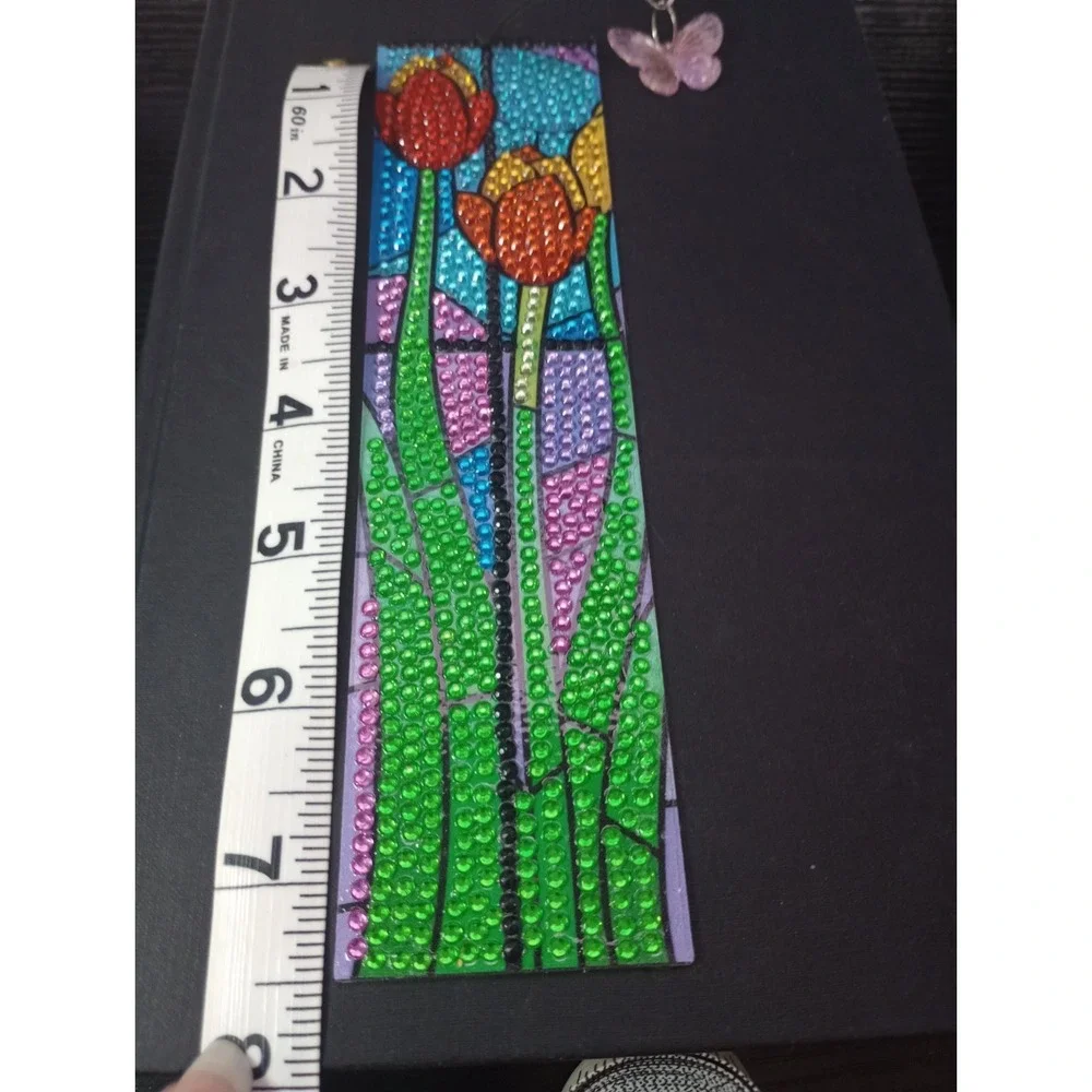 Handmade Diamond Painting Tulip Bookmark Butterfly Charm 7.5